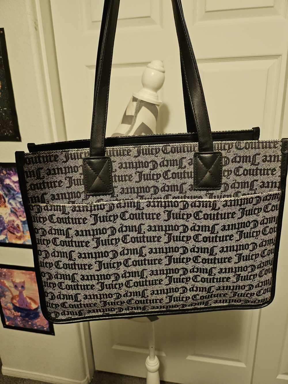 Juicy Couture Black and White Logo Shoulder Tote - Picture 3 of 9
